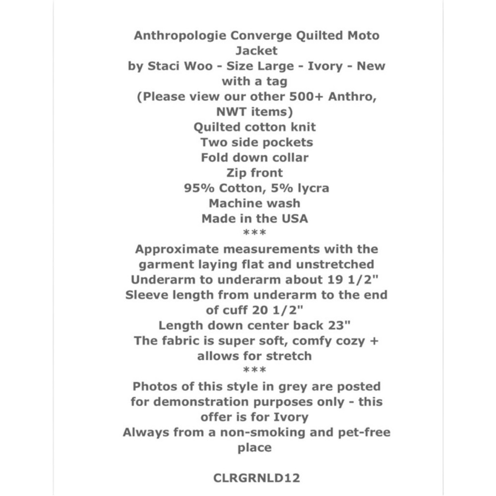 Anthropologie Quilted Moto Jacket Large Ivory SOFT Breathable Zip Front Drapey - Picture 2 of 16